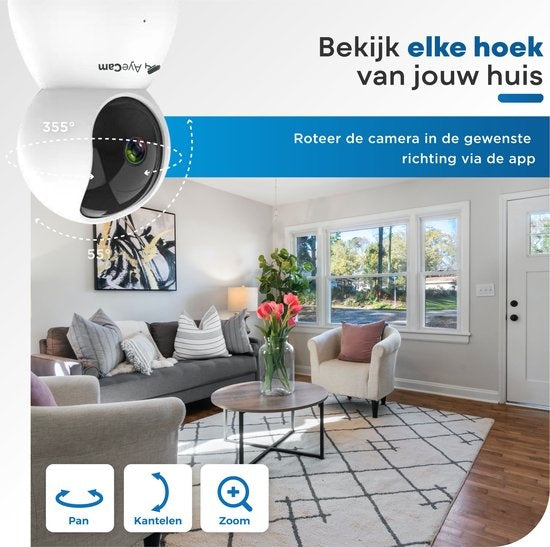 AyeCam Beveiligingscamera – Met App - WiFi - Bewegingssensor - Incl. 32GB SD - Camera Beveiliging - Huisdiercamera
