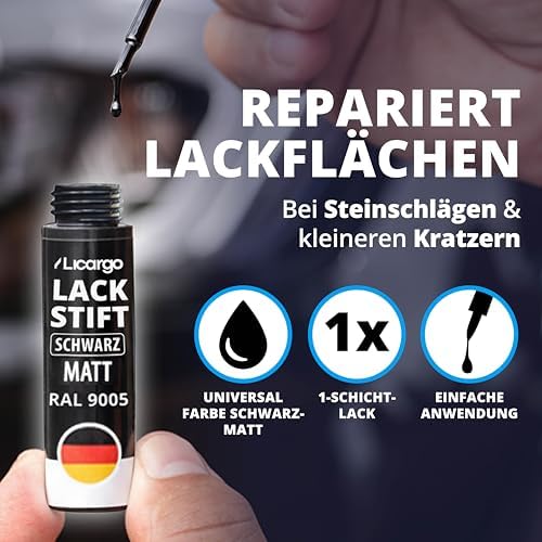 LICARGO Lackstift Mat Zwart 12 ml - Auto, Velgen, Fiets en Metaal