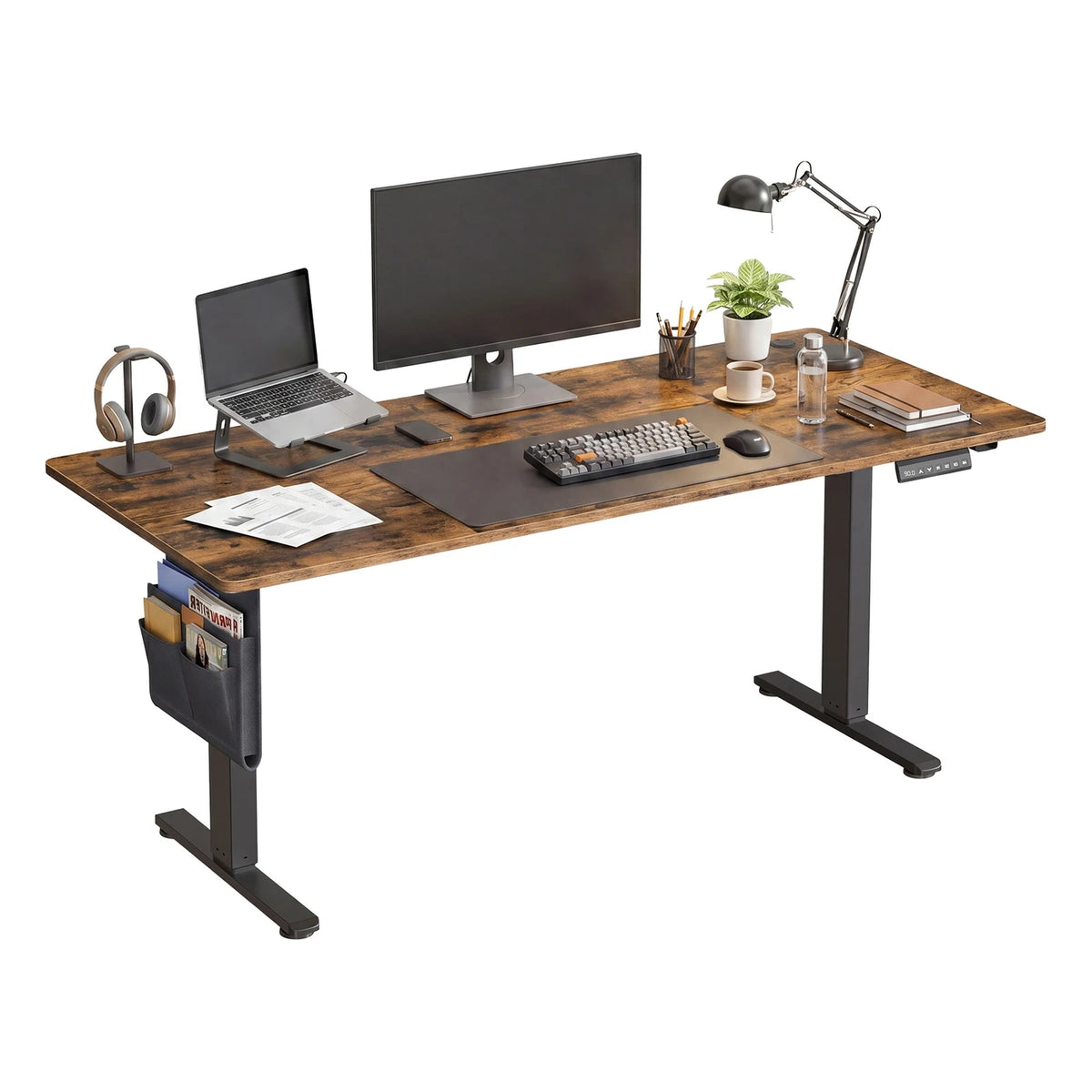 JOYFURNOS Elektrisch Verstelbaar Bureau 180 x 80 cm - 72-120 cm - Vintage Bruin & Zwart - Geheugenfunctie - 70 kg