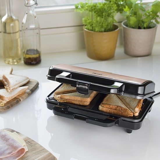 Bestron Tosti apparaat - ASM90XLCO - 900W - Voor 2 tosti's - Anti aanbaklaag - Koper - 5 jaar garantie