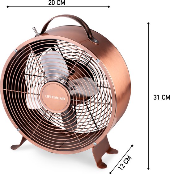 Lifetime Air Tafelventilator – 2 Snelheden – 20 W – 26 x 12 x 31 cm – Koper
