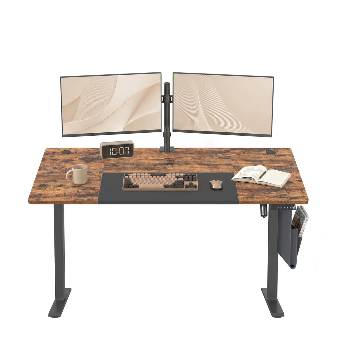 Joyfurnos In Hoogte Verstelbaar Bureau met Geheugenfunctie - USB-C-Aansluiting - 160 x 70 cm - Bruin-Zwart