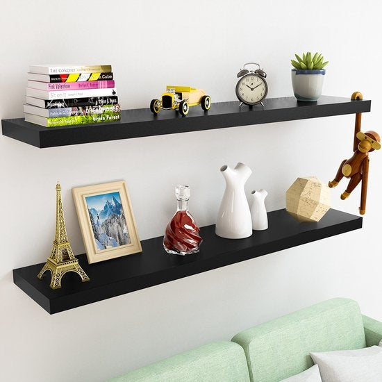 Casaria Wandplank – 2 St. 90 cm 15kg Belastbaar – Zwart mat