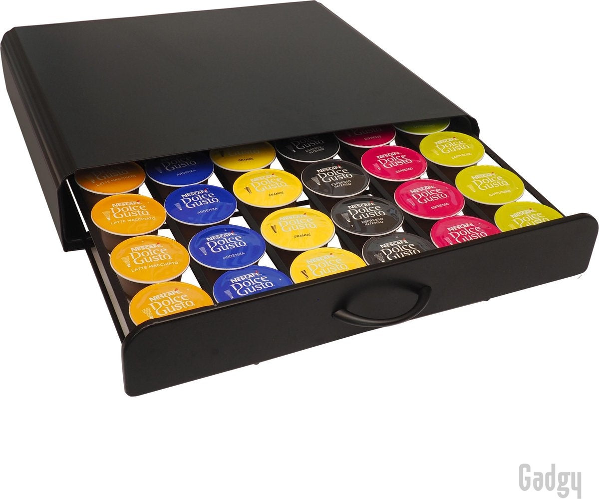 Gadgy Dolce Gusto Capsulehouders - Capsulehouder met lade - Koffie Cuphouder 36 capsules - Padhouder - RVS - Zwart - Vaderdag Cadeau
