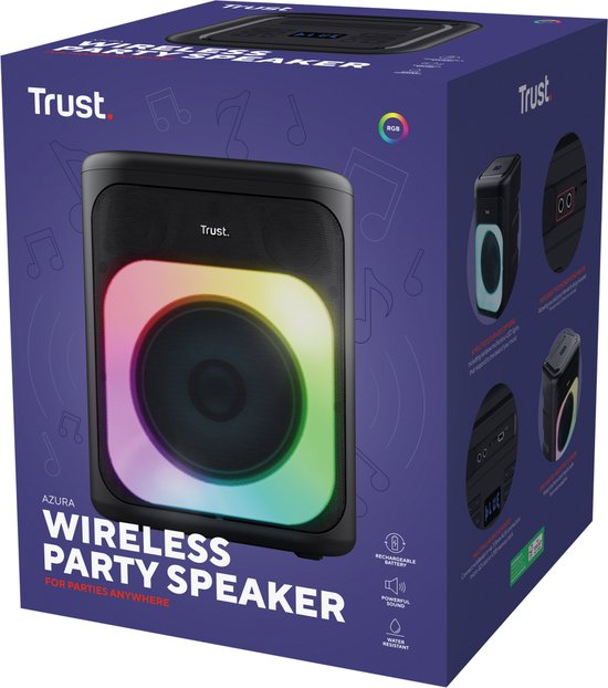Trust Azura - Bluetooth speaker - Partybox - Draadloos - RGB verlichting - Maximaal 11 uur accu - Zwart