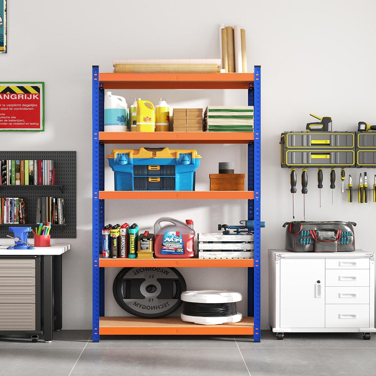 Yaheetech Stellingkast Zwaar Opbergrek 180 x 120 x 45 cm - 875 kg Draagvermogen - Oranje/Blauw