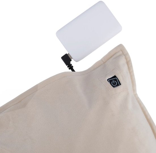 alpina Warmtekussen Oplaadbaar met Powerbank – Warmte kussen Elektrisch met 3 Warmtestanden – Verwarmingskussen met Fleece Hoes – 45x45cm – Beige
