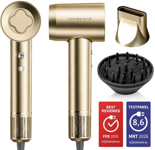 Sansbeauté® Föhn met Diffuser - Krullen - 110.000RPM - Ionische Haardroger met Borstel - 3 Standen - 3 Opzetstukken - Reisföhn - Sèche Cheveux - Krul Feun Set - Haarföhn met Defuser - Hair Blow Dryer - Kappersfohn - 2000W
