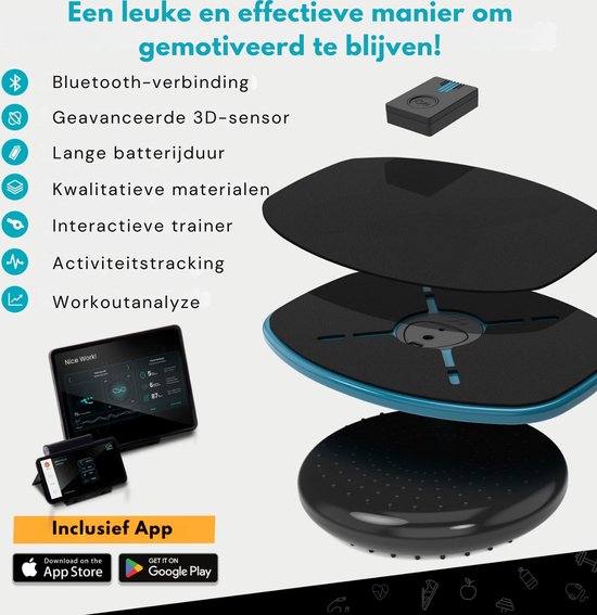GoBalance Sport - Balance Board - Elektrisch Balansbord - Balanstrainer voor Evenwichtstraining - Wiebelkussen Inclusief Spellen - Balanskussen - Inclusief App