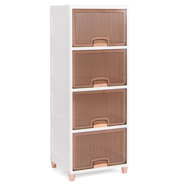 Coast Stapelbare Opbergboxen met Deuren – 4-delige Set 150 L – 45 x 38 x 117 cm – Wit