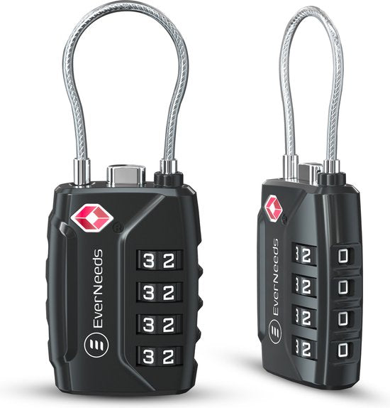 EverNeeds - TSA cijferslot - Zink - Zwart - 2 Stuks