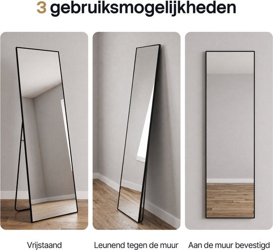 Infinity Goods Passpiegel - Wandspiegel - Staande Rechthoekige Spiegel - Luxe Metalen Rand - 160 x 40 cm - Zwart