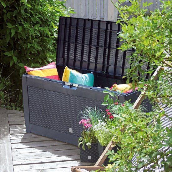 Opbergbox 310L UV-Bestendig Weerbestendig Wielen Tuinbox Rotan-look Antraciet