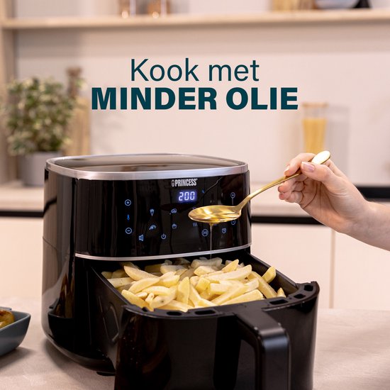 Princess Digitale Airfryer 182238 - 4 liter - PFAS vrij - Groot - Heteluchtfriteuse - Zwart - Digital Touchscreen - 8 Automatische Programma's - Inclusief in hoogte verstelbaar Grillrack