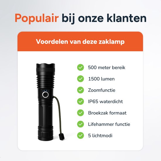 Zaklamp LED oplaadbaar - 2 stuks - incl batterijen - Voor kinderen en volwassenen - Waterdicht - Mini Militaire zaklampen - 1500 Lumen - Proskill