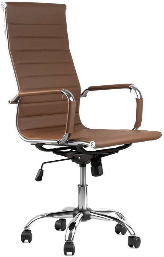 Feel Furniture - Luxe Bureaustoel - Hoge Rugleuning - Cognac met Zilveren Frame