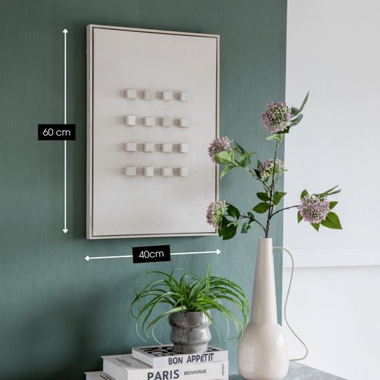 Mica Decorations Wanddecoratie - Wandpaneel Abstracte Kunst 60 x 40 x 3 cm - Woondecoratie voor Woonkamer of Slaapkamer - Off-white