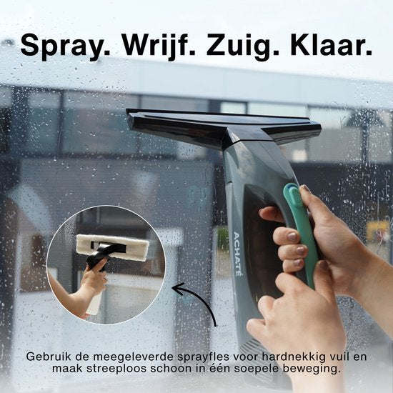 Achaté Vacuum Raamwisser – Elektrische Ruitenreiniger – Oplaadbare Ramenwasser – Met Inwasser – 40 min Accu – Raamzuiger voor Streeploos Schone Ramen en Spiegels