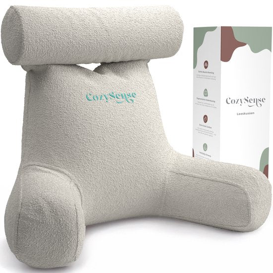 CozySense® Leeskussen voor in Bed - Ergonomisch Zitkussen - Boekkussen - Groot Relax Kussen - Verstelbare Vulling - Afneembare Hoes - CertiPUR® - Beige