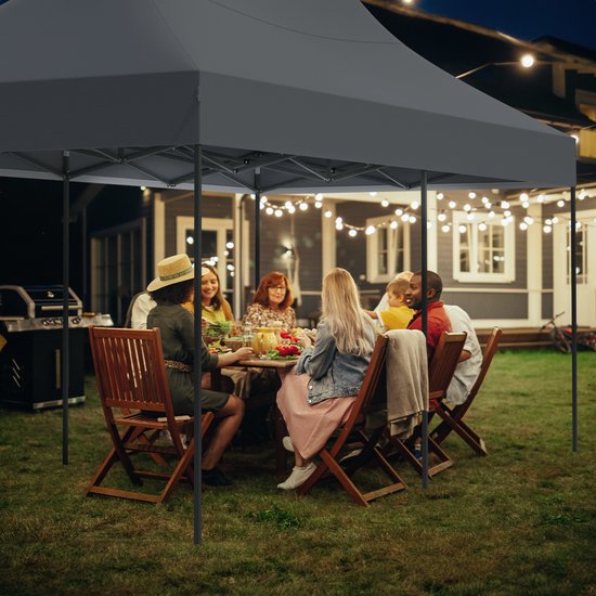 LifeGoods Partytent - Paviljoen - Easy Up - Opvouwbaar - Waterdicht - Met Draagtas Met Wieltjes - 300 x 600 cm - Donkergrijs
