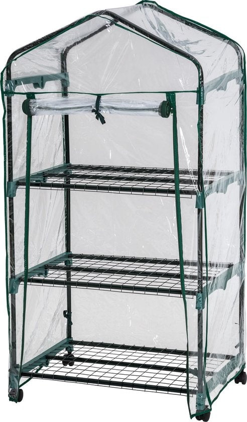 tectake® - Broeikas Hobbykas voor binnen of balkon - Met wieltjes - met 3 planken - 69x49x125 cm - 401862