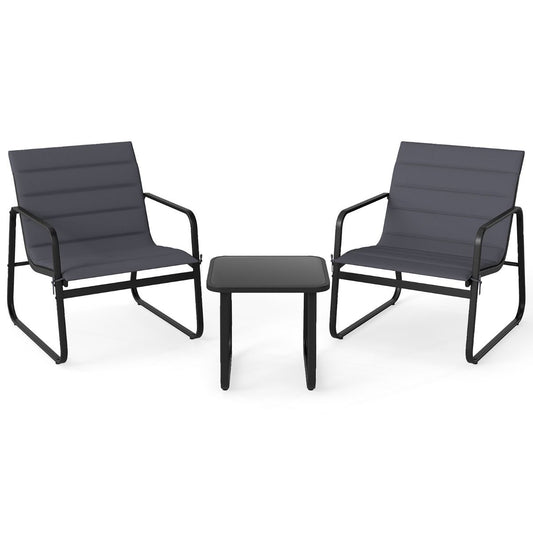 Coast 3-delige tuinset - buitenstoelen met afneembare kussens - bijzettafel met gehard glas - grijs en zwart