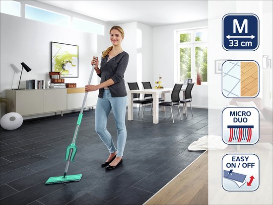 Leifheit Picobello vloerwisser M Micro Duo met steel - 33 cm wisbreedte - turqouise - grijs