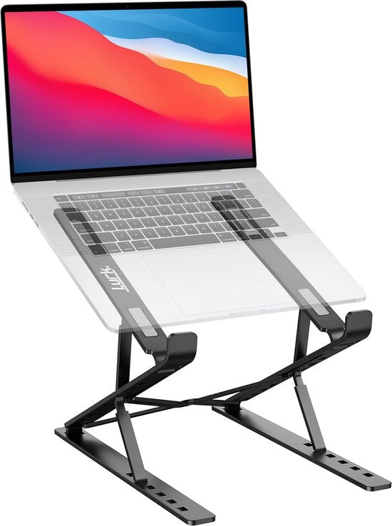 LURK® laptop standaard verstelbaar – Ergonomische Laptophouder – Opvouwbaar – Notebook/boek/tablet – Aluminium – 11 t/m 17 inch - Zwart