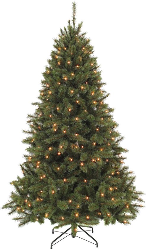 Triumph Tree Bristlecone Kunstkerstboom - Kerstboom met Verlichting en 240 LED Lampjes - Kunstboom met Scharnierconstructie - H215 x Ø127 cm - Donkergroen - Voor Binnen