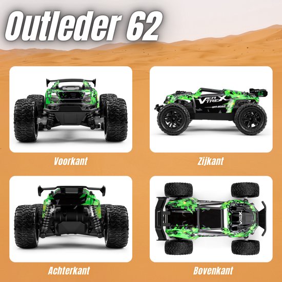 Vertrex Outlander RC Bestuurbare Auto - Afstandsbestuurbare Race Speelgoed - Volwassenen & Jongens - voor Buiten - Radiografisch Afstandbestuurbaar - Groen
