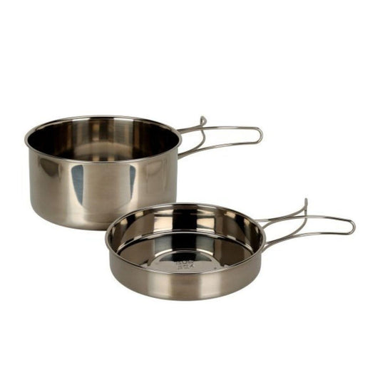 ML RVS Pannenset Zilver – 2-delig – Compacte Pannen met Inklapbaar Handvat