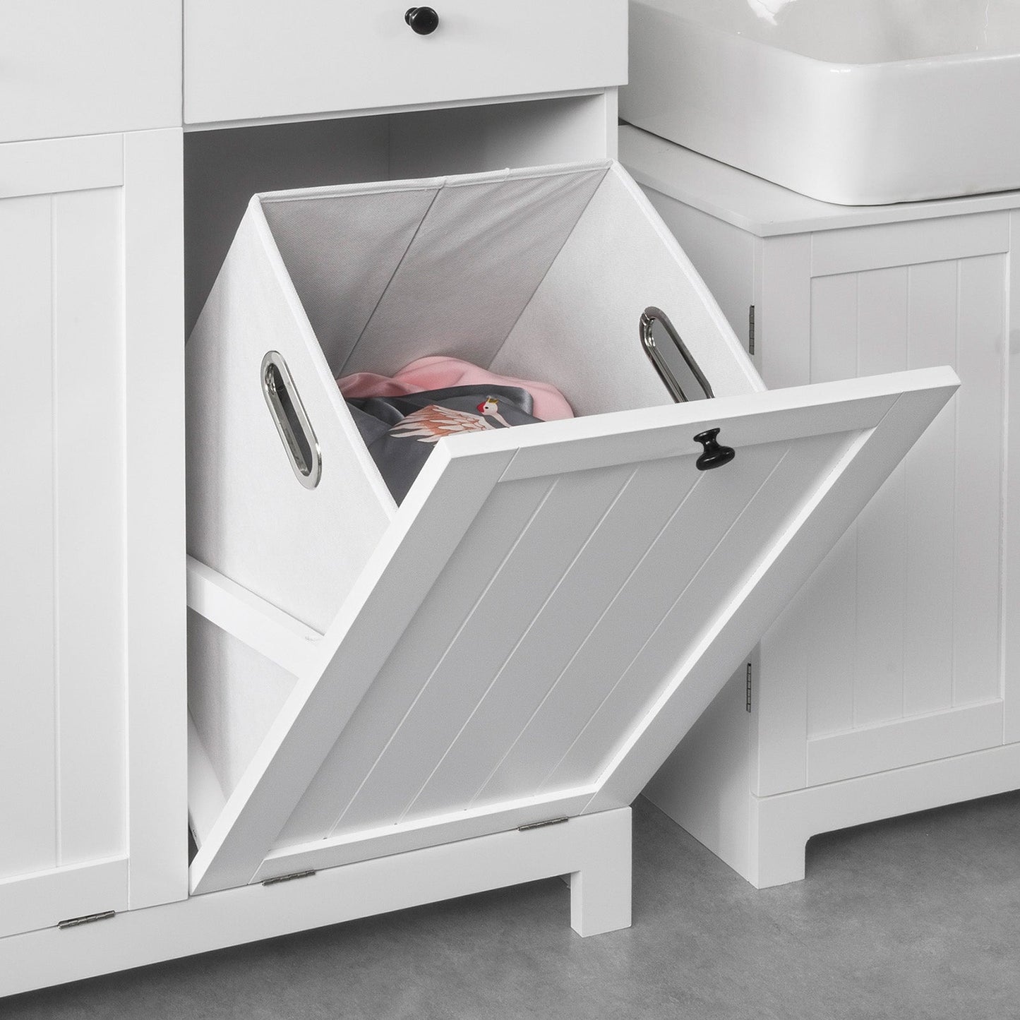 SoBuy BZR33-W Badkamerkast - Met 2 Wasmanden - Met 2 Laden - Wit - 78x90x38 cm