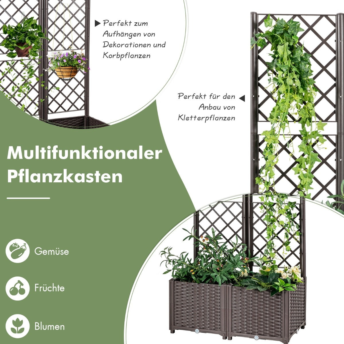 Coast Plantenbank Met Traliewerk - 80 x 40 x 135 cm - Bruin