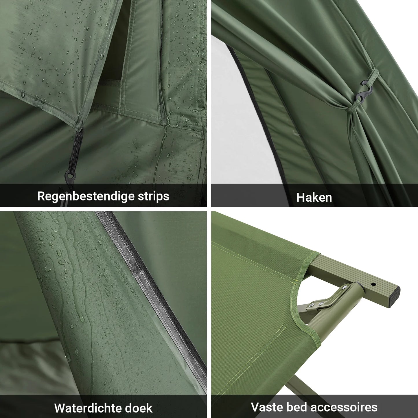 SoBuy OGS32-II-GR Campingtent 1-Persoons Donkergroen – 2-in-1 met Lamphaak en Schoenenopbergvakken 193×161 cm
