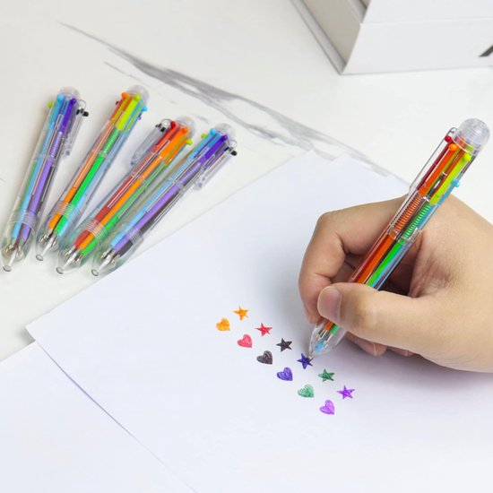 Partizzle 24x Meerkleurige Balpennen - Balpen Uitdeelcadeautjes Voor School - Creatief Kleuren - Grabbelton Pennen Traktatie Cadeautjes voor Kinderen - 6 Kleuren