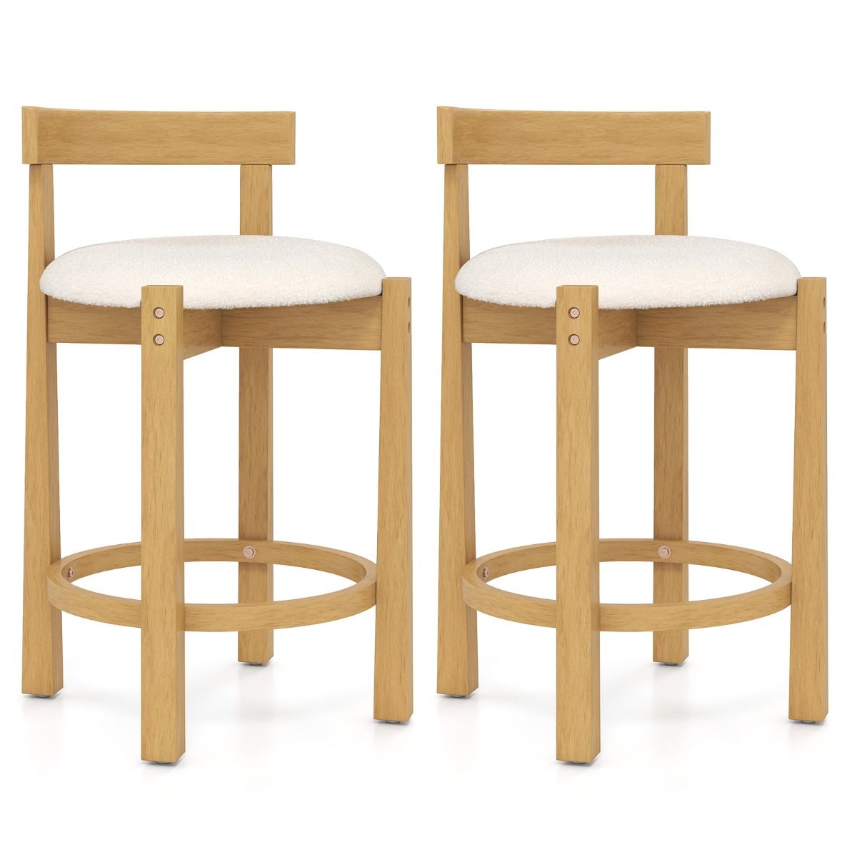 Coast Barkrukken Set van 2 - met rugleuning en voetsteun - teddyvelours zitting - zithoogte 62 cm - natuur en beige