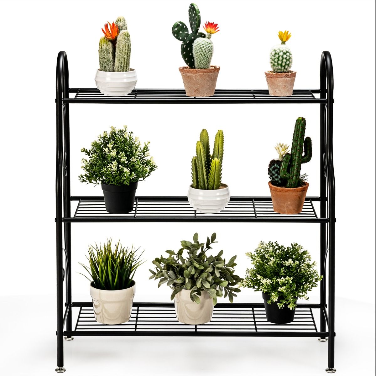 Coast Metalen Plantenstandaard - 3 niveaus - Multifunctionele opbergplank - Zwart 72 x 25 x 85 cm