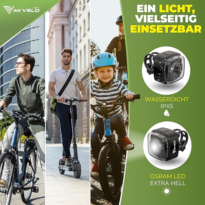 MIVELO Fietslamp – USB Oplaadbaar & 100% Waterdicht – IPX5 – Zwart