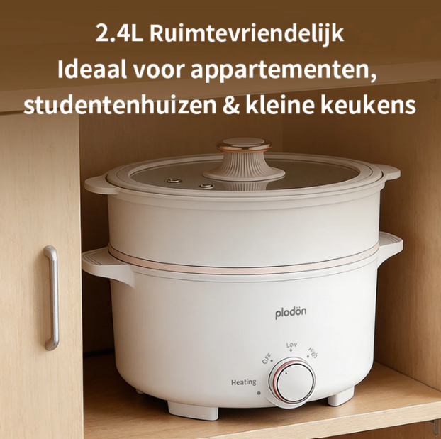 Plodon Elektrische Hotpot 2,4L - Antiaanbaklaag - 27 x 22 cm - Met Stoommandje