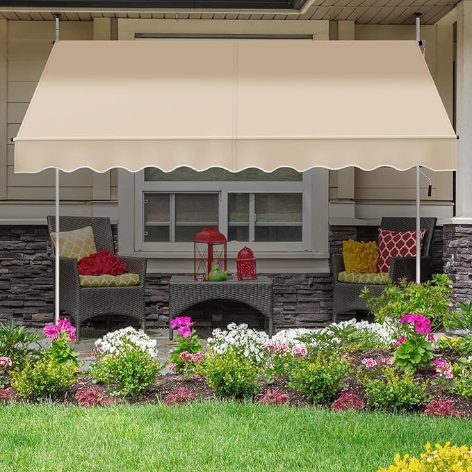 Yaheetech Klemzonnescherm Beige – Zonder Boren – Verstelbare Hoogte 210-300 cm – 300 x 120 cm