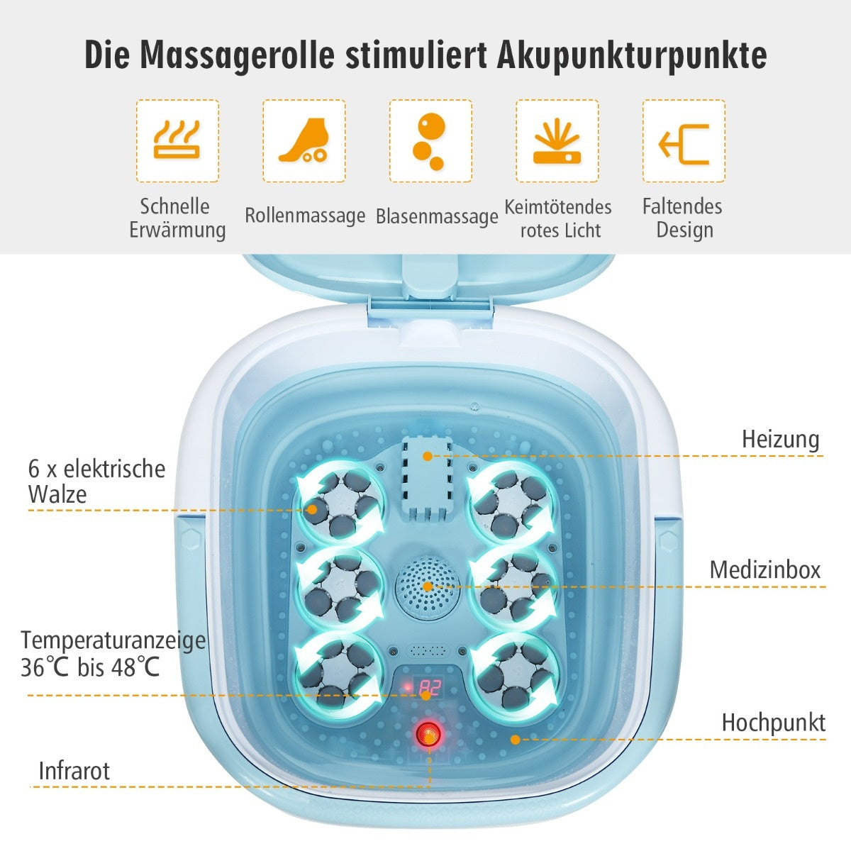 Coast voetbadmassage -apparaat opvouwbaar met afstandsbediening voetbad whirlpool 42 x 40 x 24 cm blauw