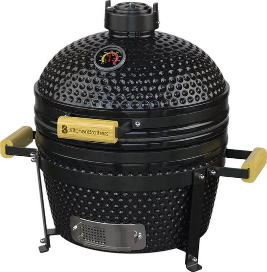 KitchenBrothers Kamado BBQ - 16 Inch Houtskool Barbecue - 34⌀ cm - Deluxe Set - Egg BBQ met Accessoires - Zwart