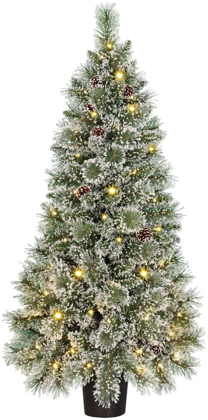 Black Box Trees Vandans Kunstkerstboom met Verlichting H120 x Ø60cm - Kunstboom met Kerstversiering - Kunst Kerstboom met Besneeuwde Takken - Groen