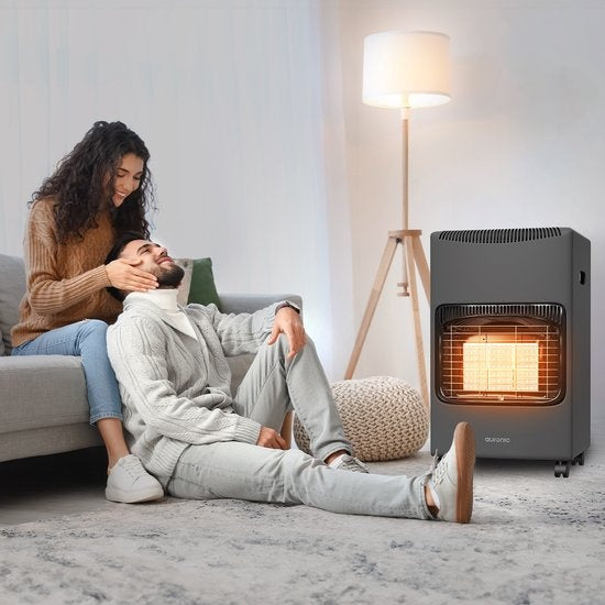 Auronic Mobiele Gaskachel - met Wieltjes - tot 60 m² - 4100W Heater - Inclusief Gasdrukregelaar en Gasslang - Grijs