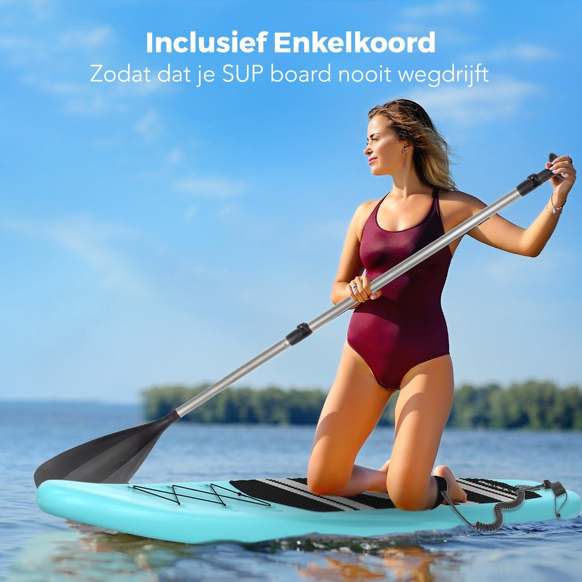 LifeGoods SUP Board - met Zitje - Opblaasbaar Paddle Board - Complete Set - Max. 135KG - 320x81cm - Mintgroen/Zwart