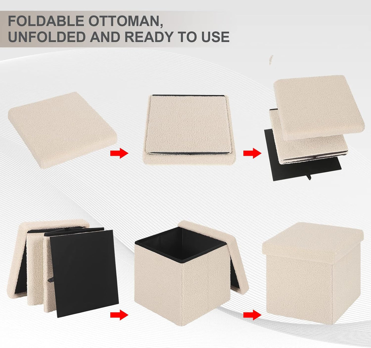 eSituro Opbergpoef Vierkant - Teddystof Beige - 38 x 38 x 37 cm
