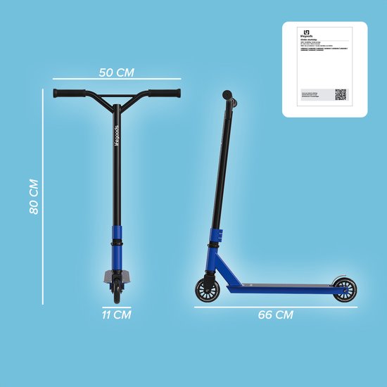 LifeGoods Stuntstep Fly X - 6+ Jaar - Step voor Kinderen - Jongens/Meisjes - 100mm - 100KG - Zwart/Blauw