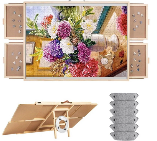 DIYDash Draaibare Puzzeltafel Met Opbergsysteem - 1500 Stukjes - 4 Lades - Mat - Bord - Plaat - Plank - Deluxe - Rolmat - Kleed - Voor Legpuzzels - 1000