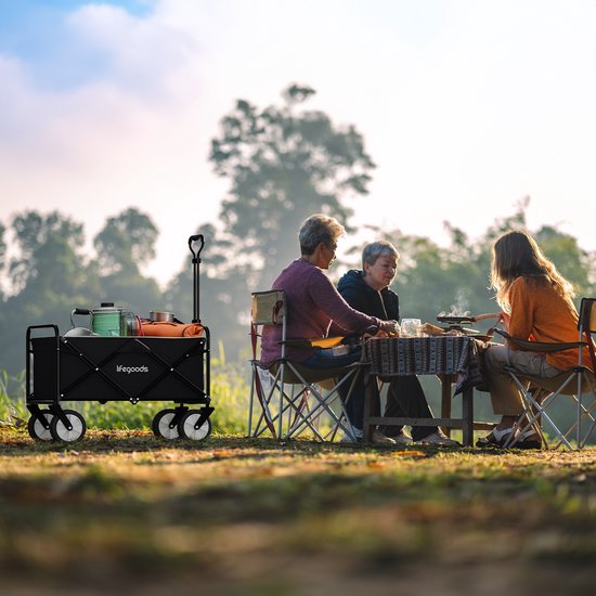 LifeGoods Bolderkar Opvouwbaar - 94L - 70KG Draagkracht - 90x50x58CM - Draaibare wielen - Inklapbare Bolderwagen met Wasbare Hoes - Zwart