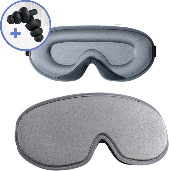 Hilvard - Slaapmasker - Oogmasker - Inclusief Slaap oordopjes - 100% Verduisterend - Verstelbaar - Ergonomisch - Grijs
